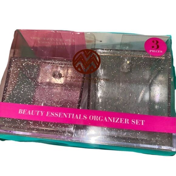 Macbeth Collection Silver Glitter Beauty Essentials Organizer Set 2 Jars & Tray - Picture 7 of 11